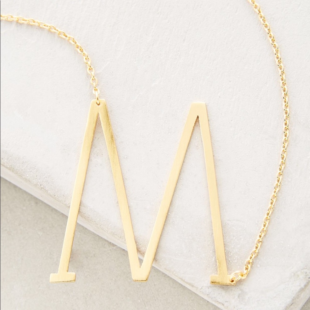 Anthro Block Monogram Necklace